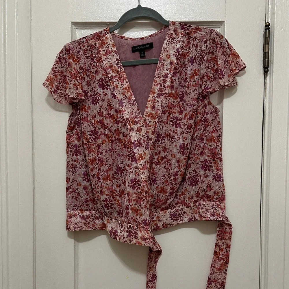 Banana Republic Floral Wrap Blouse - Pink and Red - Picture 6 of 13